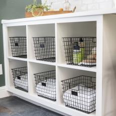 Vintage-Inspired Black and White Laundry Storage 