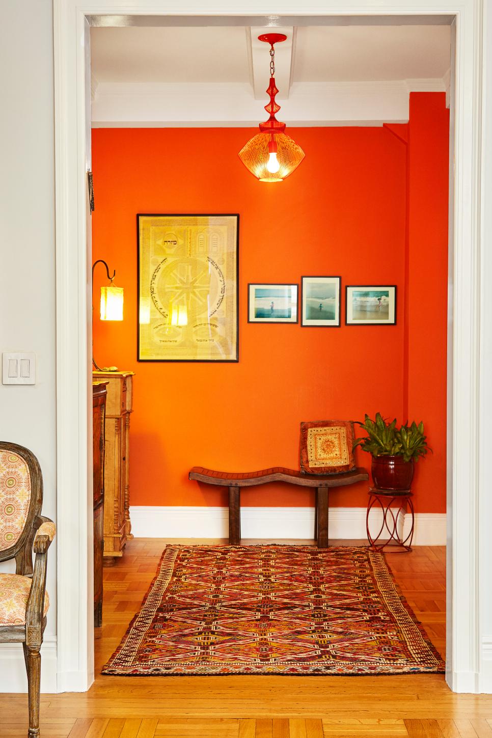 Orange Eclectic Foyer With Rug | HGTV