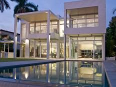 Back of White Modern Exterior With Infinity Pool