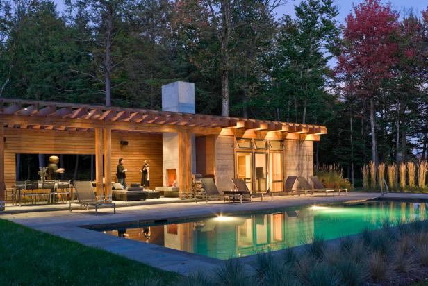 Contemporary Poolhouse at Night