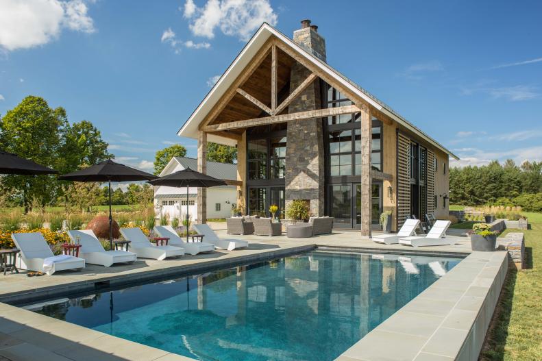 Rustic Entertainment Barn and Contemporary Swimming Pool
