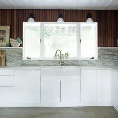 Custom White-Gloss Cabinets in Midcentury Modern Kitchen