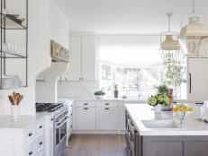 White Kitchen With Glass Shelving