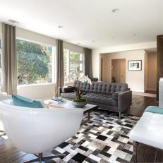 Midcentury Modern Living Room With Block Rug