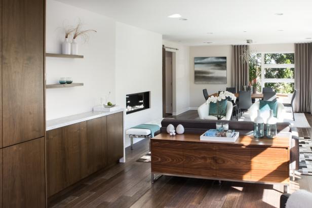 Contemporary Living Room With Wood Cabinet