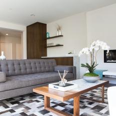 Midcentury Modern Living Room With Tufted Sofa