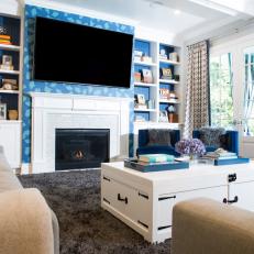 Blue-and-White Eclectic Family Room