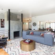 Mid-Century Modern Living Room With Light Gray Sofa