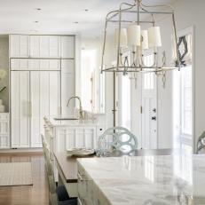 White, Contemporary Kitchen with Split Islands