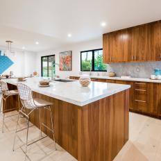 Open Plan Kitchen With Metal Barstools