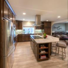 Contemporary Kitchen With Granite Topped Kitchen Island