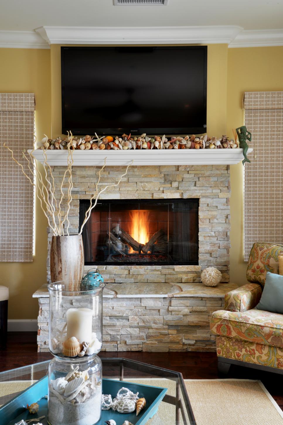 Fireplace Design Enhances Living Room's Beachy Feel | HGTV