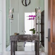 Transitional Powder Room With Marble Sink