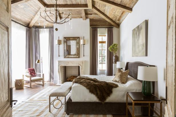 Neutral Transitional Master Bedroom With Vaulted Ceiling Hgtv