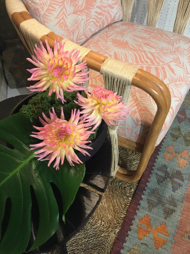 Recovered Leaf-Print Chair with Pink Flowers