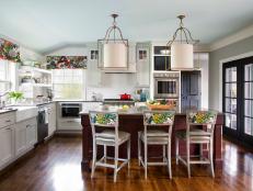 Dynamic Colorful Fabric By Schumacher in Vibrant Island Kitchen