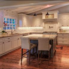 White Traditional Kitchen With Hardwood Floors