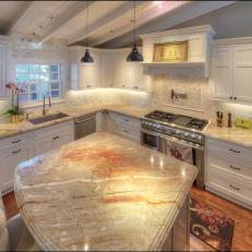White Chef Kitchen With Curved Island