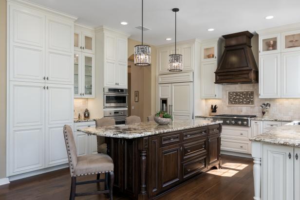 White Traditional Chef Kitchen With Brown Range Hood | HGTV