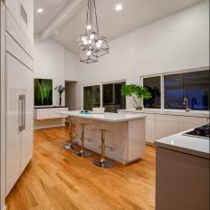 White Modern Kitchen With Cube Pendants