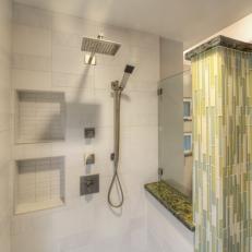 Walk-In Shower With Green Glass Tiles