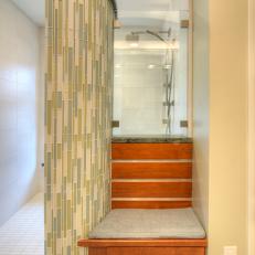 Shower and Glass Tile-Covered Column