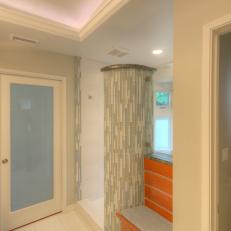 Bathroom With Tile-Covered Column
