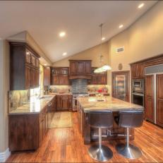 Brown Kitchen With Sloped Ceiling