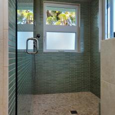 Walk-In Shower With Palm Tree View