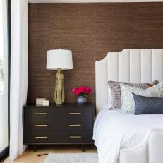 Brown and White Contemporary Bedroom With Pink Flowers