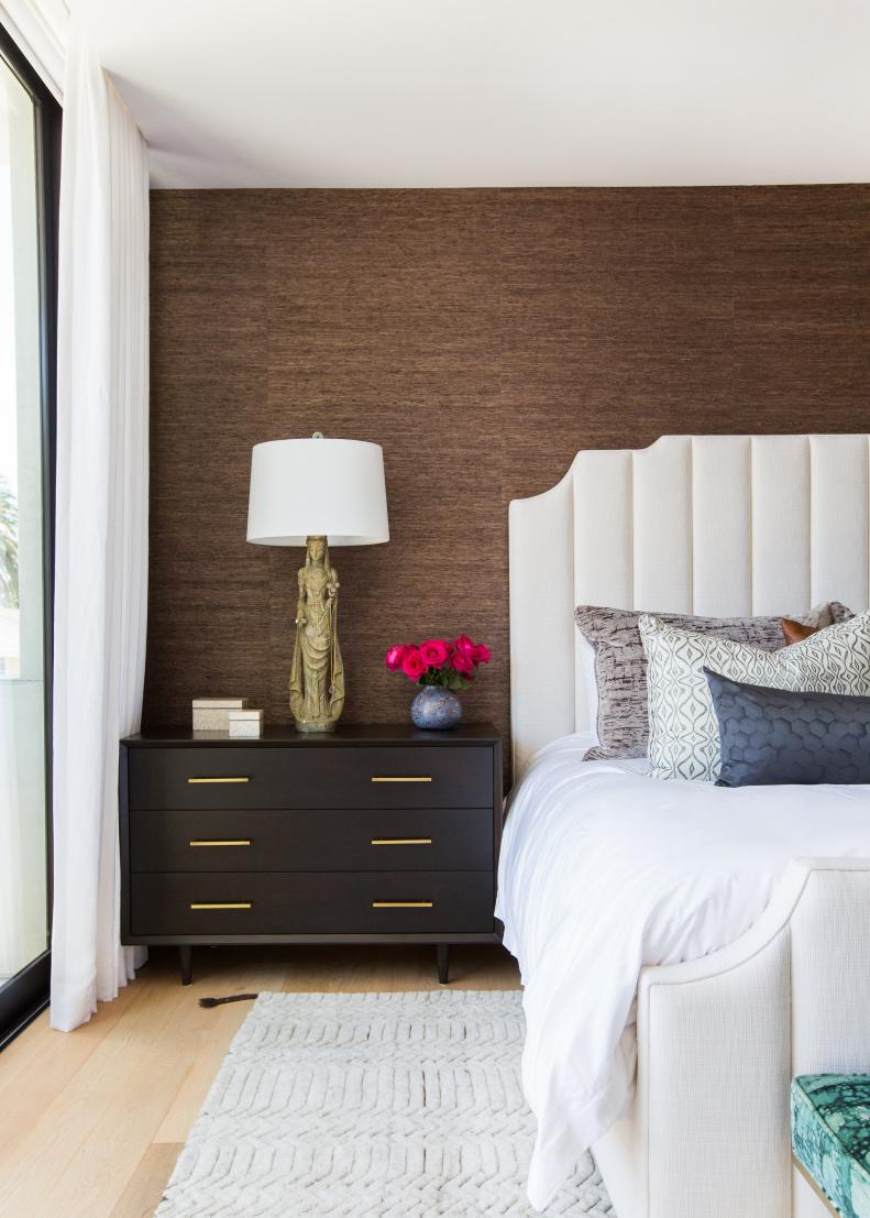 Brown and White Bedroom With Pink Flowers