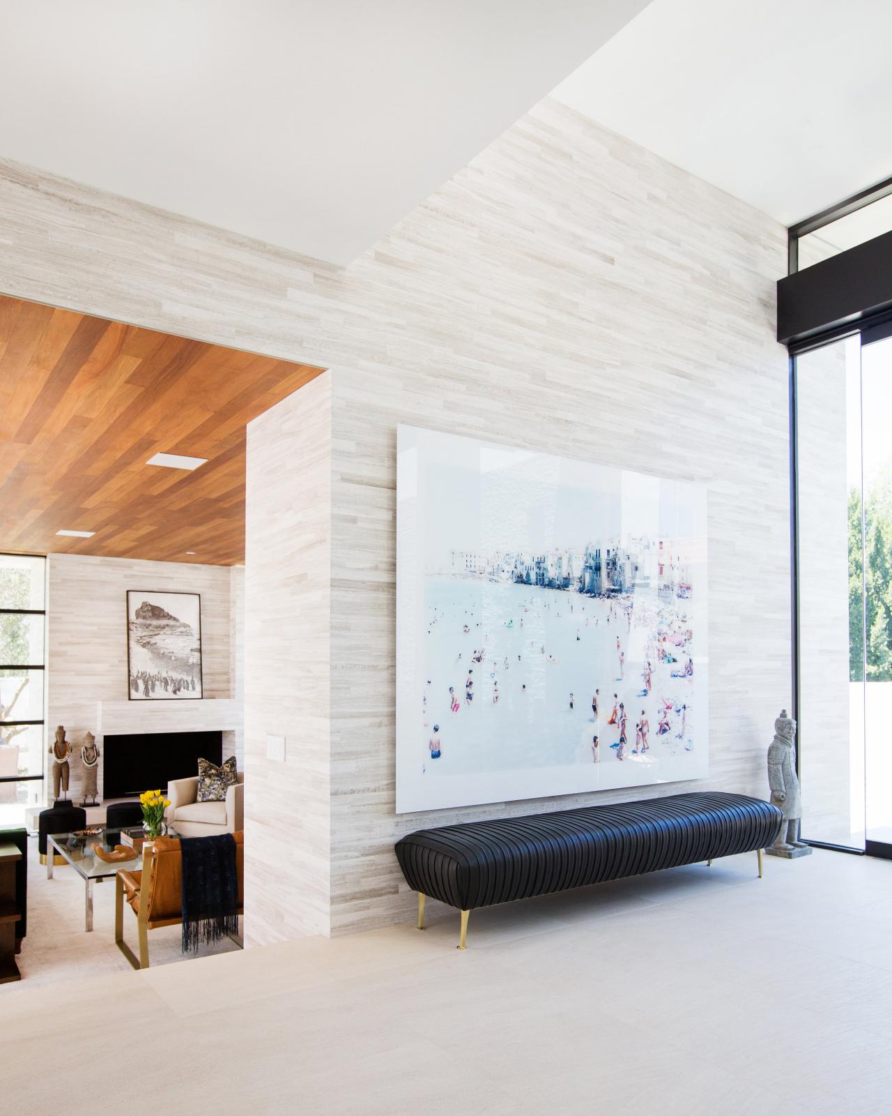 Modern Foyer With Black Bench Hgtv