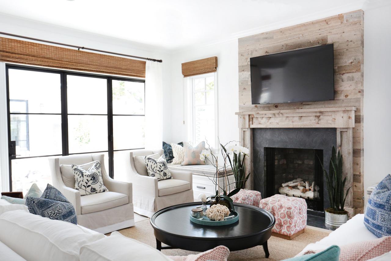 modern living room with fireplace and tv