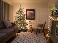 Contemporary Living Room With Christmas Trees