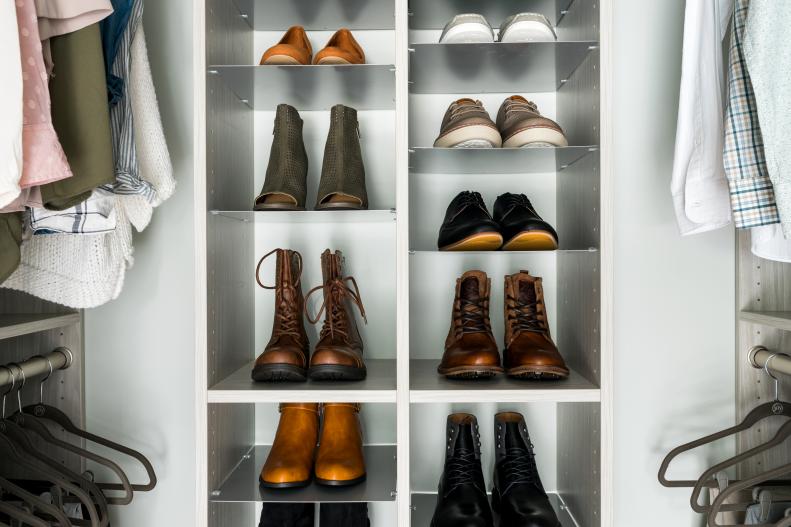 The customizable shelves are a part of the closet system from Inspired Closets and allows unique space for everything from dainty flats to rugged boots.