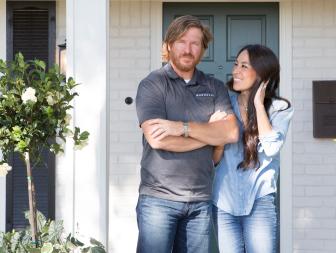 As seen on Fixer Upper, Chip and Joanna Gaines outside the Lee's renovated home. (Portrait)