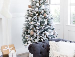 Snowy Christmas Tree in Living Room