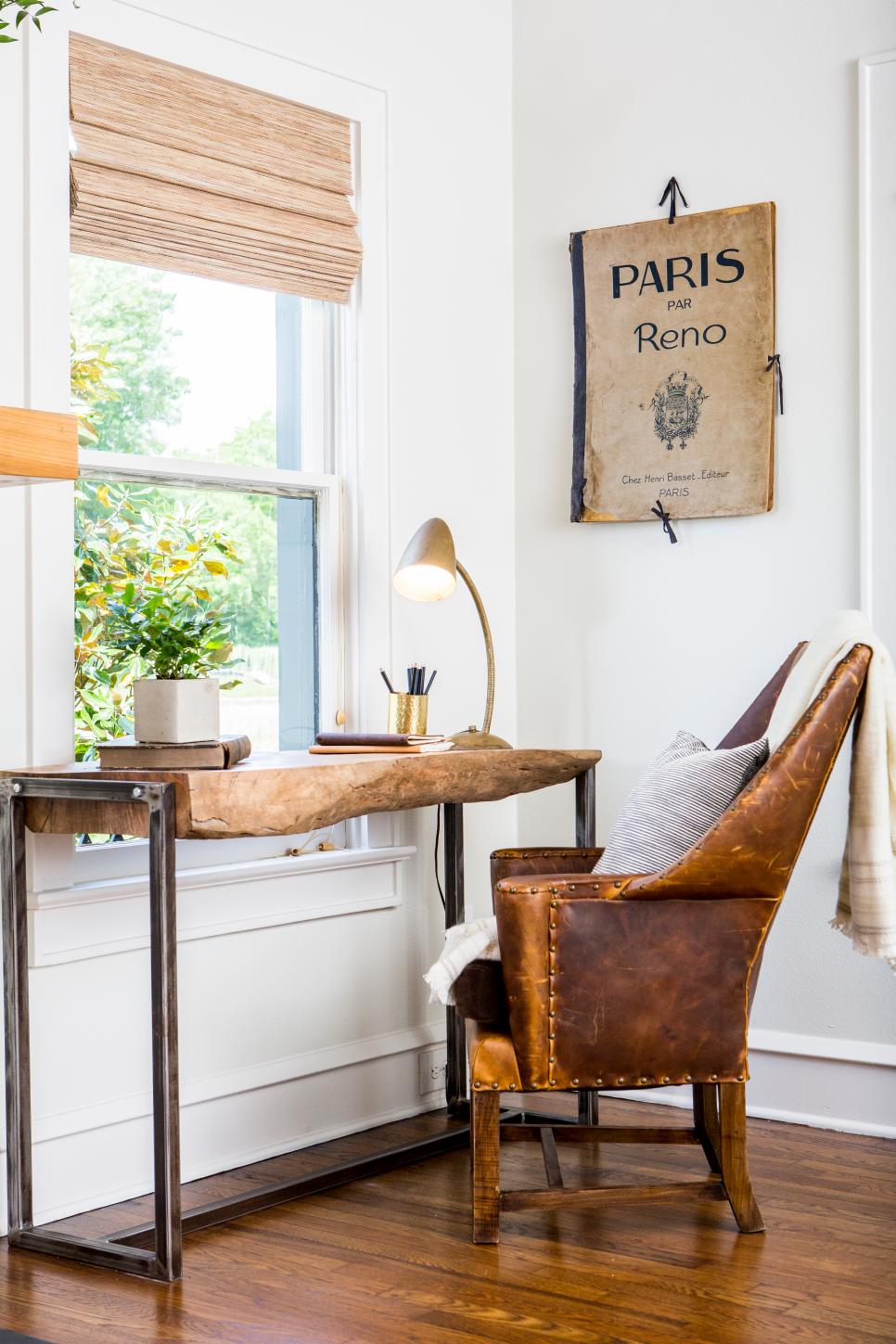 Contemporary Neutral Living Room With Small Office Space Hgtv