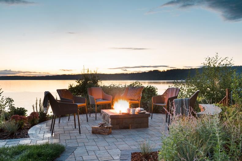 Patio and Fire Pit at Sunset