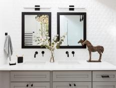 Black and White Bathroom With Horse