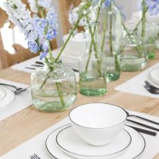 Neutral Rustic Dining table with White Dinnerware 