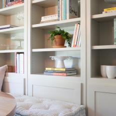 Contemporary Neutral Breakfast Nook with Built-In Shelves 