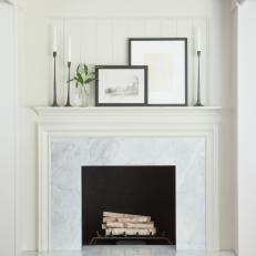 Contemporary Neutral Living Room with White Marble Fireplace Surround 