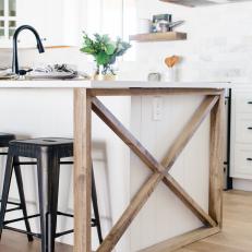 Kitchen Island "X" Design Adds Warmth to White Modern Farmhouse Kitchen Design 