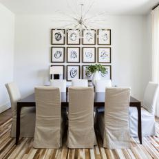 Contemporary Dining Room With Brown Striped Rug