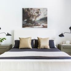 Contemporary Bedroom With Gray Bed Linens