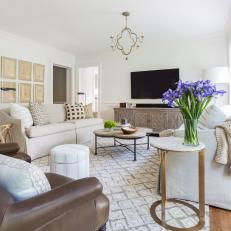 Neutral Transitional Living Room With Irises