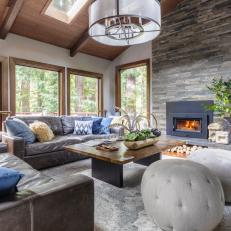 Transitional Living Room With Gray Sofas