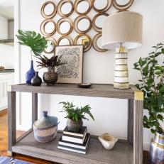 Console Table Vignette and Purple Rug