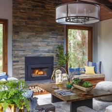 Blue and Brown Rustic Living Room